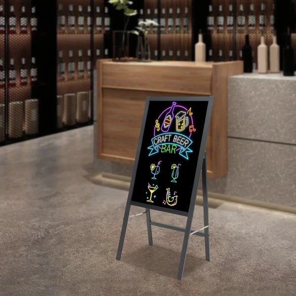 LED-skrivetavle - Reklametavle stående model - 40 × 60 cm - Glas - Rektangulær - Fjernbetjening - 8 neonpenne - Sort
