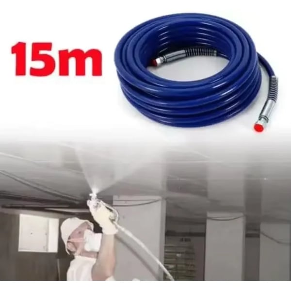 Airless malersprøjteslange - Højtryksslange - 15 m - Ø 0,635 cm - 228 bar - Ståltrådsfiber forstærket - Fleksibel - Blå