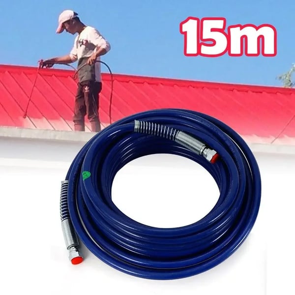 Airless malersprøjteslange - Højtryksslange - 15 m - Ø 0,635 cm - 228 bar - Ståltrådsfiber forstærket - Fleksibel - Blå