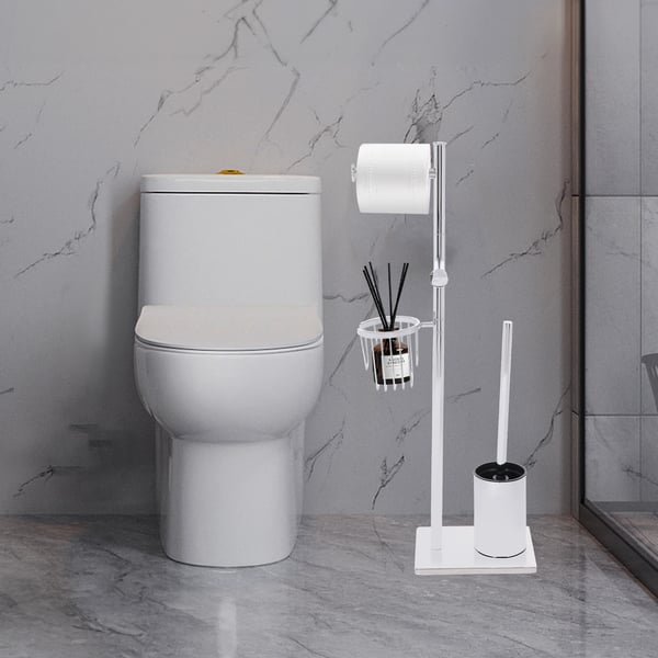 Toiletrulleholder - Fritstående sæt - Rustfrit stål - Med toiletbørste og beholder - Til badeværelse - Sølv