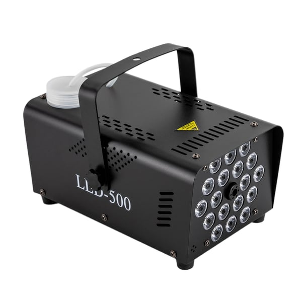 Røgmaskine - LED-500 - 500 W, 18 RGB-LED, 13 Farver, 2500 CFM, 250 ml Tank, Trådløs fjernbetjening - Sort