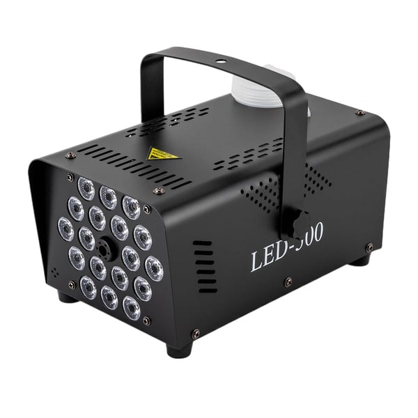 Røgmaskine - LED-500 - 500 W, 18 RGB-LED, 13 Farver, 2500 CFM, 250 ml Tank, Trådløs fjernbetjening - Sort