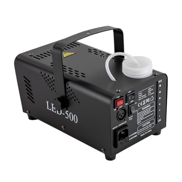 Røgmaskine - LED-500 - 500 W, 18 RGB-LED, 13 Farver, 2500 CFM, 250 ml Tank, Trådløs fjernbetjening - Sort