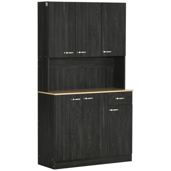 Köksskåp - Högskåp/Skafferiskåp - 1 låda - 6 dörrar - Justerbara hyllor - Modern design - 101×39×180 cm - Montering krävs - Svart