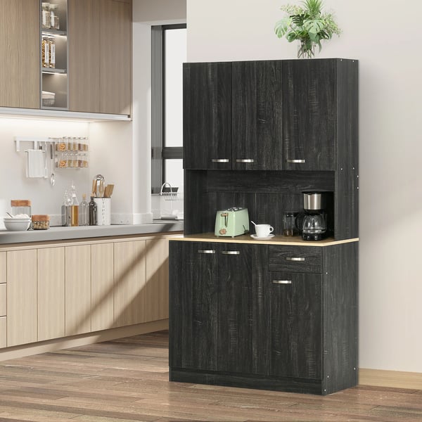 Köksskåp - Högskåp/Skafferiskåp - 1 låda - 6 dörrar - Justerbara hyllor - Modern design - 101×39×180 cm - Montering krävs - Svart