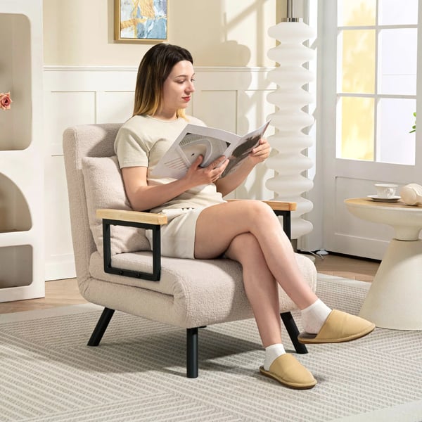 Fällbar bäddfåtölj - 1-person - 4-i-1 - 5-läges justerbart ryggstöd - Med kudde - 63 x 73 x 81 cm - Mörkgrå