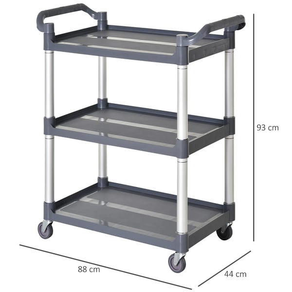 Frisörvagn - Rullvagn - 3 Hyllplan - Med Hjul - Ram i Aluminiumlegering - 35 kg per Hylla - Silver och Grå