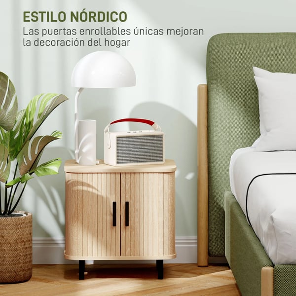 Sängbord - Nattduksbord - Skjutdörrar - 2 Hyllplan - Stålben - Modern Marockansk Stil - 48×40×48 cm - Ek