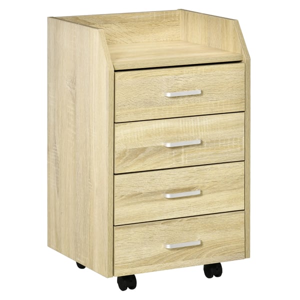 Kontorshurts - Arkivskåp - 4 Lådor - Övre Hylla - 4 Hjul, 2 Bromsar - 40×36×65 cm - Naturträ