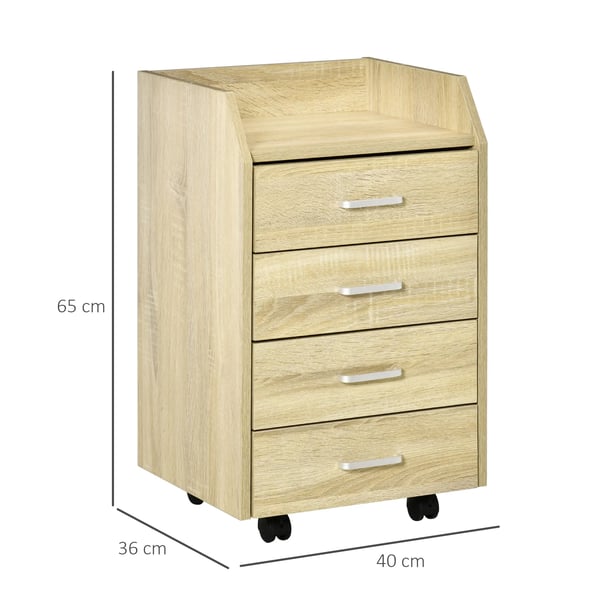 Kontorshurts - Arkivskåp - 4 Lådor - Övre Hylla - 4 Hjul, 2 Bromsar - 40×36×65 cm - Naturträ