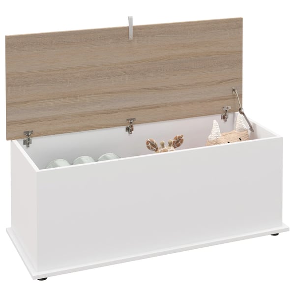 Förvaringskista - Trälåda med lock - Maxbelastning 120 kg - 100×40×40 cm - För sovrum/vardagsrum - Natur/Vit