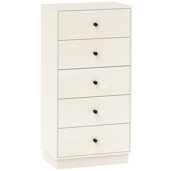 Byrå - Högbyrå Med 5 Lådor - Smal - Runda Handtag - För Sovrum Eller Hall - 47×29×95 cm - Vit
