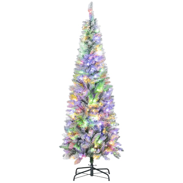 Konstgjord julgran - Smal modell - Höjd 210 cm - Tvåfärgade LED-lampor - Ljuslägen 11 - Grön