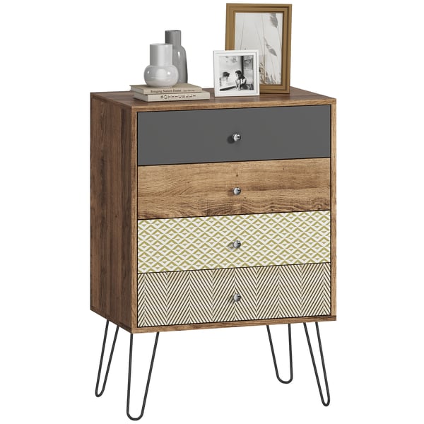 Byrå - Lådbyrå - 4 Lådor - Hårnålsben i Stål - Bohemisk Stil - 60×39×86 cm - Flerfärgad