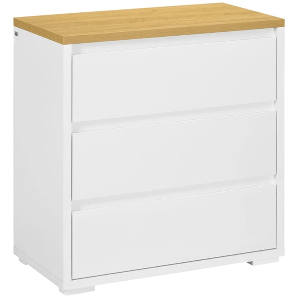 Byrå - Lådbyrå - 3 Lådor - Utan Handtag - Modern - 70 x 37 x 75 cm - För Sovrum/Vardagsrum/Kontor - Vit