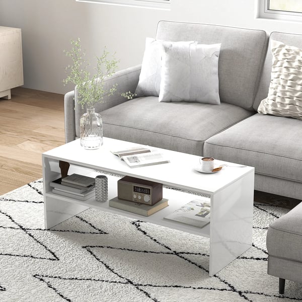 Soffbord - Vardagsrumsbord - Öppet förvaringsfack - Trä - 100×40×41,5 cm - Vit