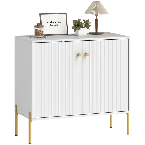 Sideboard - Skänk - 2 Dörrar - Justerbara Hyllor - Toppskiva i Marmorlook - Stålben - Melamin - 80 x 39,1 x 76 cm - Vit