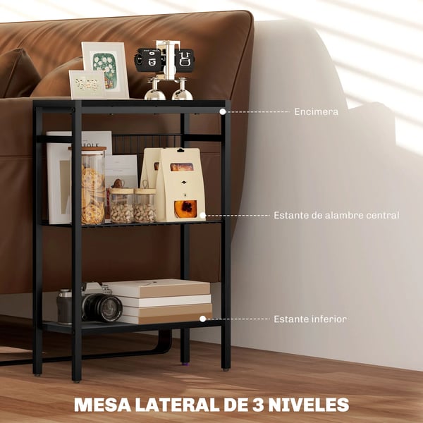 Smal sidobord - Avlastningsbord - 3 hyllplan - Öppna hyllor - Trä - 43×18×62,5 cm - Grå
