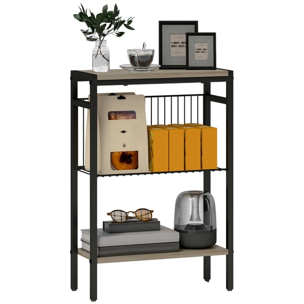 Smalt sidobord - 3-nivåers hyllbord - Öppna hyllor - Trä - 43×18×62,5 cm - För vardagsrum/sovrum - Svart Smalt sidobord - 3-nivåers hyllbord - Öppna hyllor - Trä - 43×18×62,5 cm - För vardagsrum/sovrum - Svart