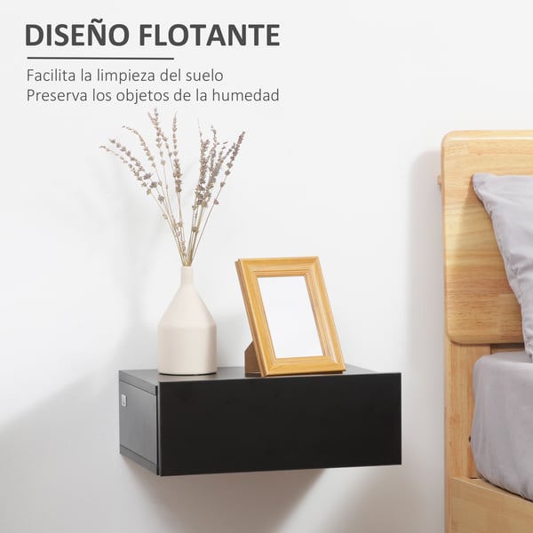Set med 2 nattduksbord - Väggmonterade flytande sängbord - 1 låda - Modern stil - 40×30×15 cm - Svart