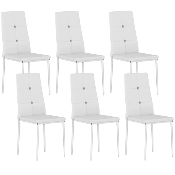 Set med 6 matstolar - Matstol - Hög rygg - Knapptuftad klädsel - PU-läder - Stålben - 41×50×97 cm - Svart