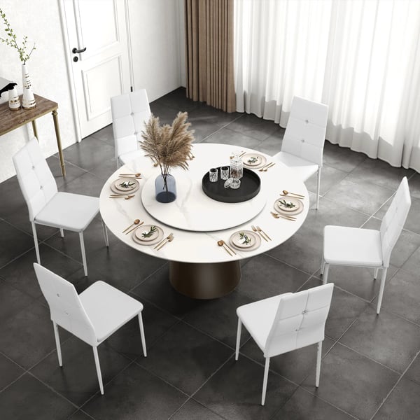 Set med 6 matstolar - Matstol - Hög rygg - Knapptuftad klädsel - PU-läder - Stålben - 41×50×97 cm - Svart