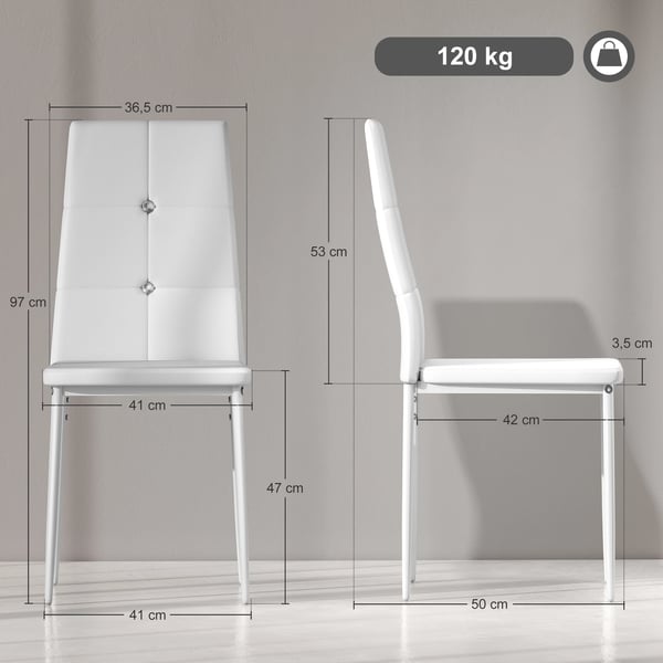Set med 6 matstolar - Matstol - Hög rygg - Knapptuftad klädsel - PU-läder - Stålben - 41×50×97 cm - Svart