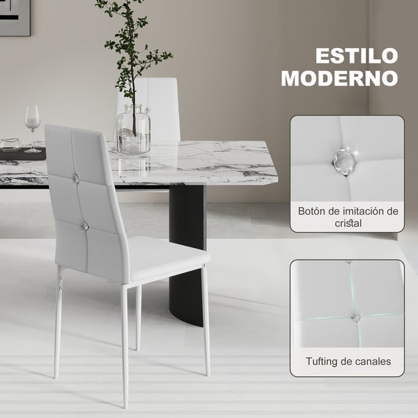 Set med 6 matstolar - Matstol - Hög rygg - Knapptuftad klädsel - PU-läder - Stålben - 41×50×97 cm - Svart