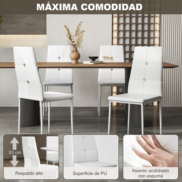 Set med 6 matstolar - Matstol - Hög rygg - Knapptuftad klädsel - PU-läder - Stålben - 41×50×97 cm - Svart