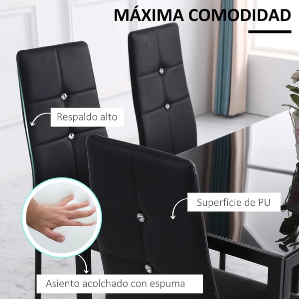 Matstolar - Set med 6 - PU-läderklädsel - Hög rygg med knappar - Stålben - Modern design - Vit