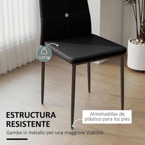 Matstolar - Set med 6 - PU-läderklädsel - Hög rygg med knappar - Stålben - Modern design - Vit