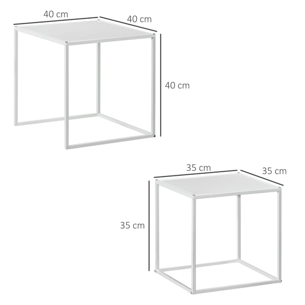 Set med 2 satsbord - Soffbord - Kvadratiska - Metall - 40 cm + 35 cm - Platsbesparande - Svart