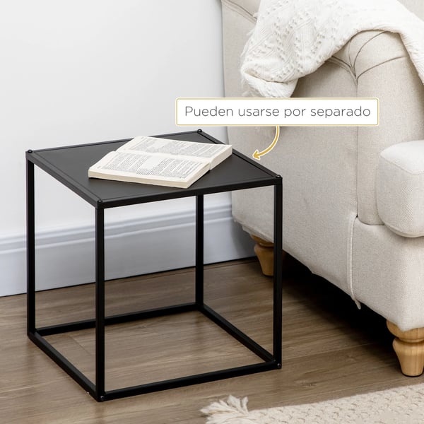 Set med 2 satsbord - Soffbord - Kvadratiska - Metall - 40 cm + 35 cm - Platsbesparande - Svart