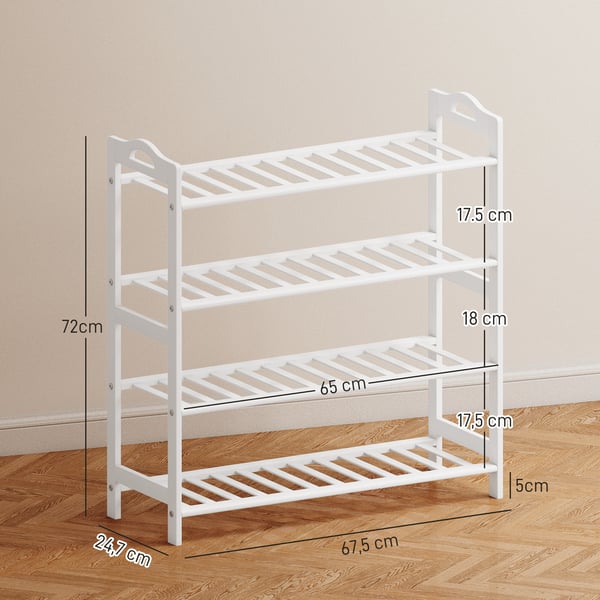 Skoställ av bambu - Skohylla - Rymmer 12 par - Mått 67,5 x 24,7 x 72 cm - För hall/sovrum - Vit