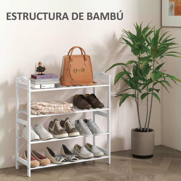 Skoställ av bambu - Skohylla - Rymmer 12 par - Mått 67,5 x 24,7 x 72 cm - För hall/sovrum - Vit