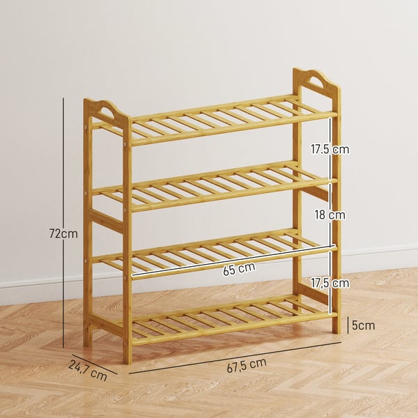 Skoställ - Skohylla i bambu - För 12 par - 67,5×24,7×72 cm - För hall/entré och sovrum - Ljus kaffebrun