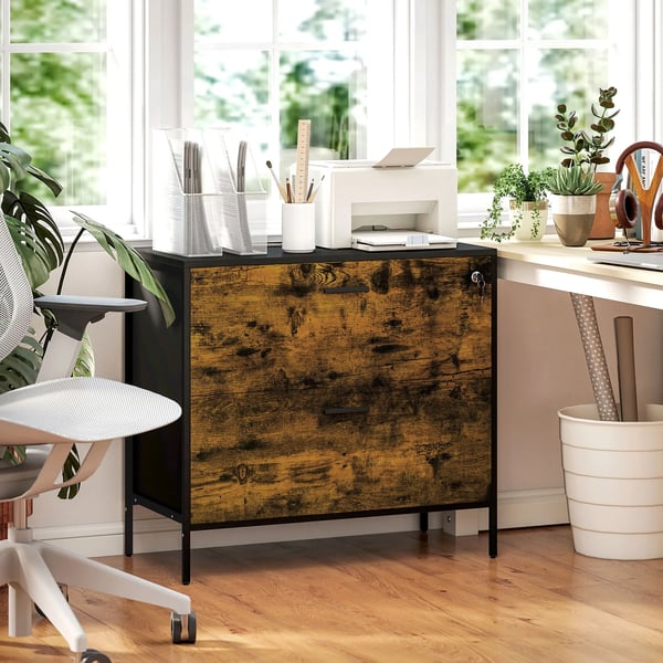 Industriellt arkivskåp - Hängmappsskåp - 2 Lådor - A4 Hängmappar - Med Lås - Montering Krävs - 80×39×73,5 cm - Brun