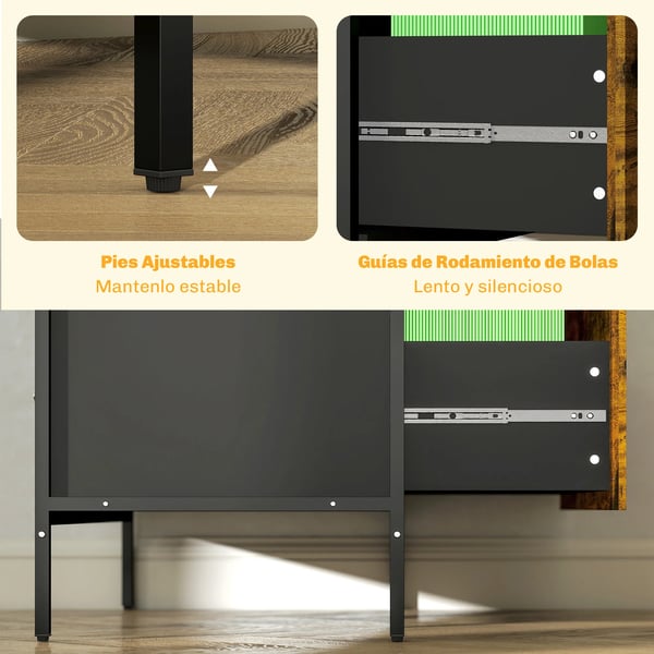 Industriellt arkivskåp - Hängmappsskåp - 2 Lådor - A4 Hängmappar - Med Lås - Montering Krävs - 80×39×73,5 cm - Brun