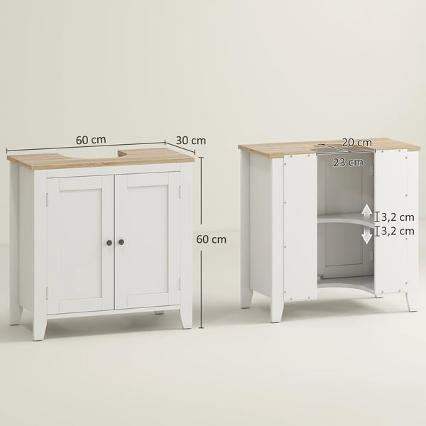 Handfatsunderskåp Badrumsskåp - Kommod - 2 Dörrar - Justerbar Hylla - Melamin - 60 x 30 x 60 cm - Vit
