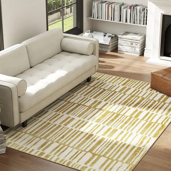 Maskintvättbar matta - Kort lugg - 170×120×1,5 cm - Randigt - Rektangulär - 100% polypropen - Modern stil - Mörkgrå