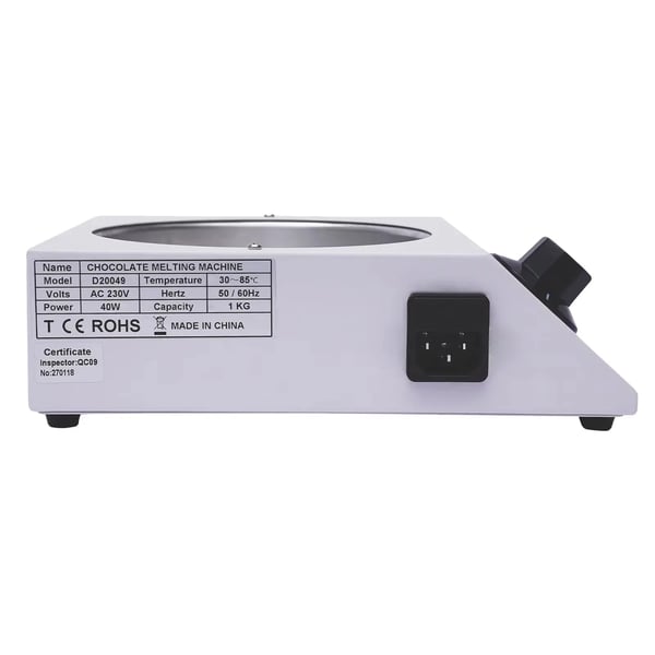 Elektrisk chokoladetempereringsmaskine - Chokoladesmelter - Justerbar 30–85 °C - Effekt 40 W - AC 220–230 V, 50–60 Hz - En Skål - Sort