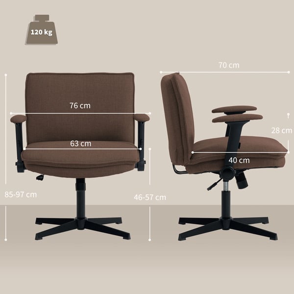 Kontorsstol - Skrivbordsstol - Utan hjul - Fällbara armstöd - Bred sits - Höjdjusterbar - Svängbar - Khaki