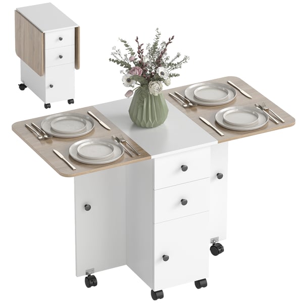 Fällbart matbord - Klaffbord - Hjul, Klaffar, 2 lådor & skåp, För upp till 6 personer, 120×60×76,5 cm - Flerfärgad