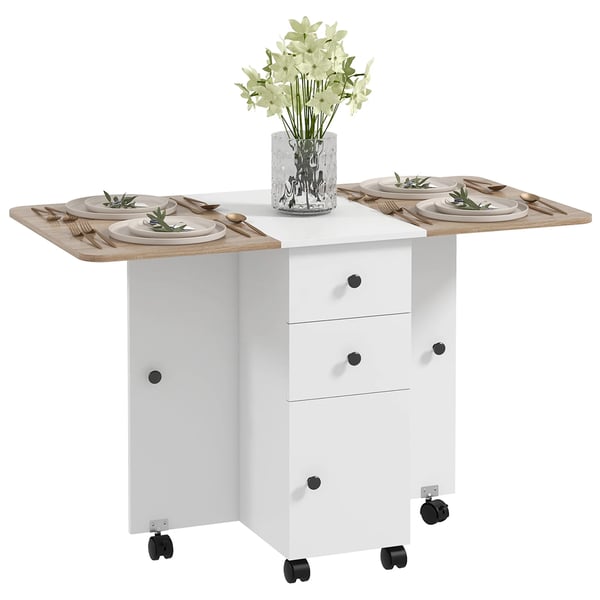 Fällbart matbord - Klaffbord - Hjul, Klaffar, 2 lådor & skåp, För upp till 6 personer, 120×60×76,5 cm - Flerfärgad