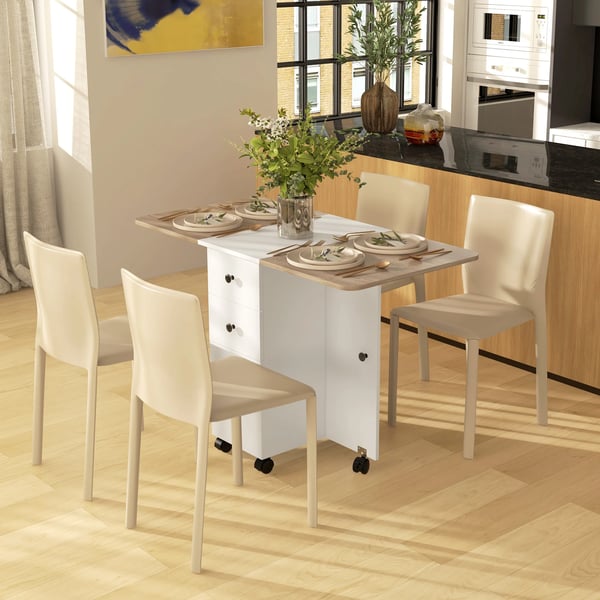 Fällbart matbord - Klaffbord - Hjul, Klaffar, 2 lådor & skåp, För upp till 6 personer, 120×60×76,5 cm - Flerfärgad