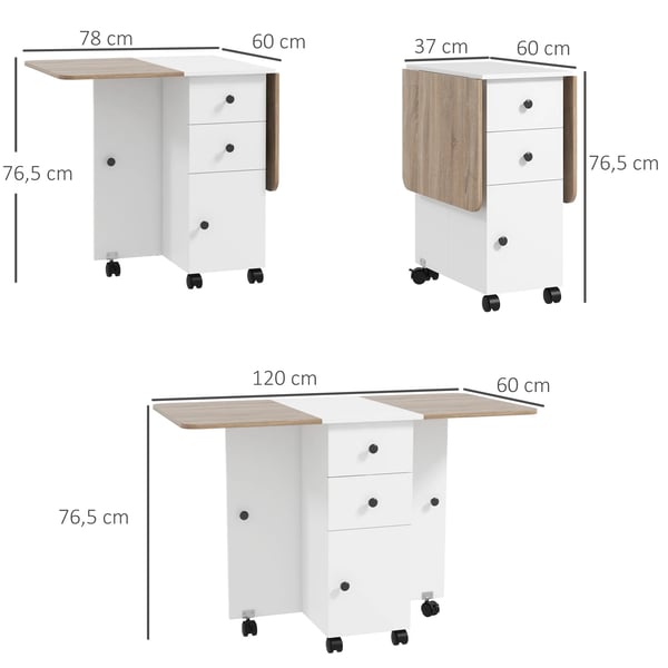 Fällbart matbord - Klaffbord - Hjul, Klaffar, 2 lådor & skåp, För upp till 6 personer, 120×60×76,5 cm - Flerfärgad