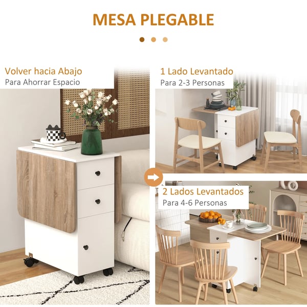 Fällbart matbord - Klaffbord - Hjul, Klaffar, 2 lådor & skåp, För upp till 6 personer, 120×60×76,5 cm - Flerfärgad