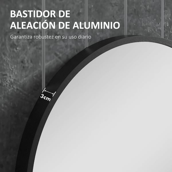 Badrumsspegel - Oval Väggspegel - Aluminiumram - Horisontell/Vertikal Upphängning - Dekorativ - Svart