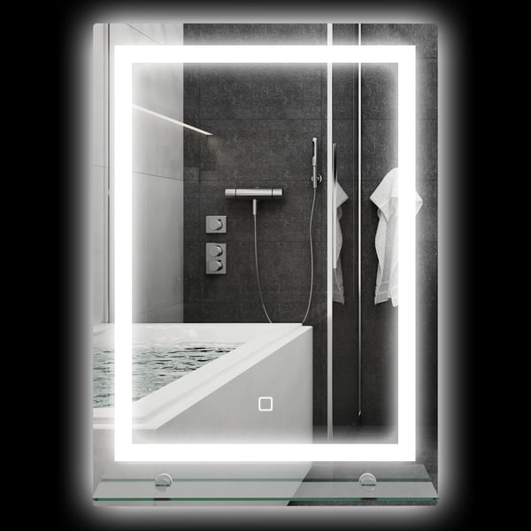 Badrumsspegel - LED-spegel - 50×70 cm - 3 Färgtemperaturer - Glashylla - Minnesfunktion - Touch-strömbrytare - Klar