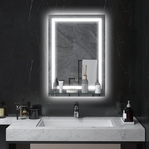 Badrumsspegel - LED-spegel - 50×70 cm - 3 Färgtemperaturer - Glashylla - Minnesfunktion - Touch-strömbrytare - Klar
